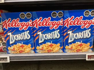 Kellogg's "Zucaritas" cereal on the grocery shelf in Chile