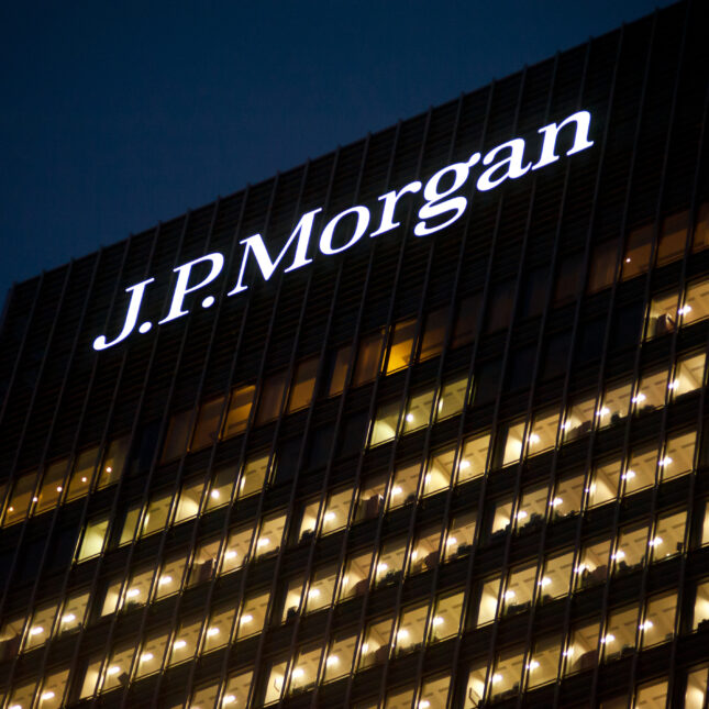 J.P. Morgan office building at night -- JPM health business coverage from STAT