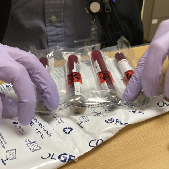 Four tubes of blood collected for liquid biopsy clinical study were packaged — first opinion coverage from STAT