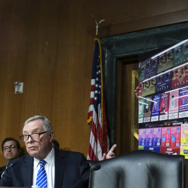 Senate Judiciary Committee Chairman Dick Durbin, D-Ill., speaks during a hearing on combating the rise of illegal electronic cigarettes.