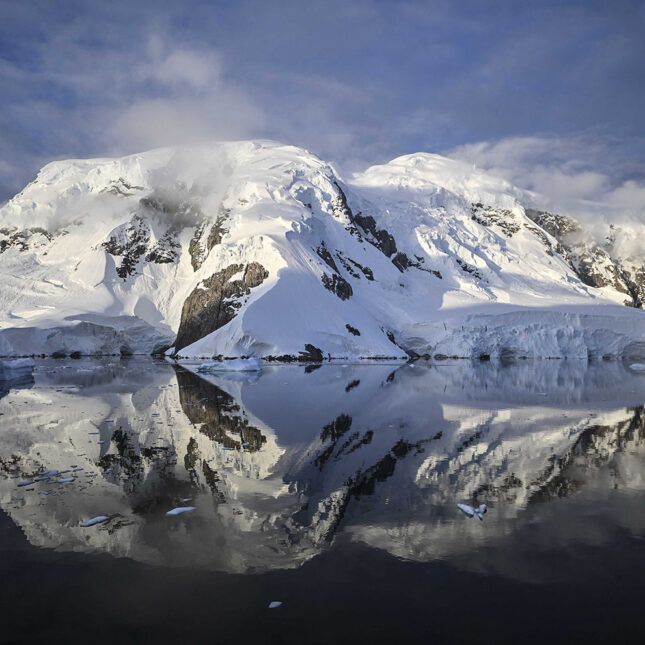 Ice covers a group of islands at the Palmer Archipelago as the sea reflects the mountainous landscape — health tech coverage from STAT