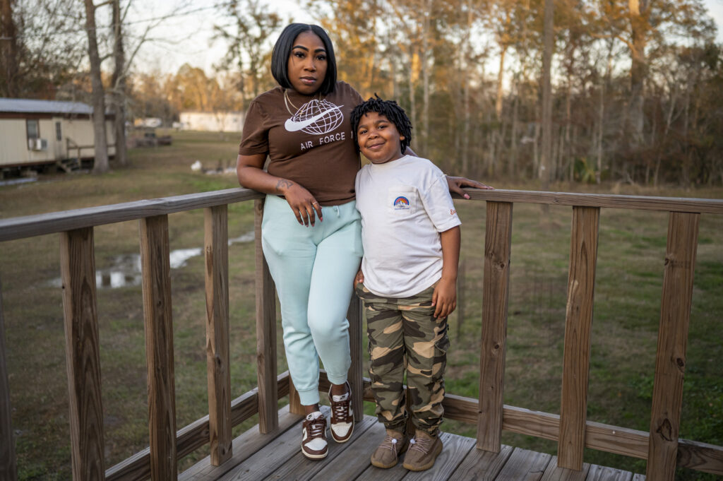 Ebony Sullivan and her son, Taylen Sullivan, 8, at their home