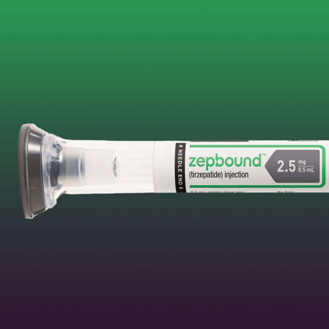 Zepbound, a injectable drug on a gradient background of dark purple and green — biotech coverage from STAT